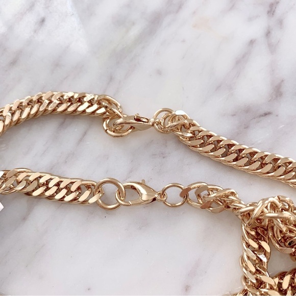 Gold-Plated Flat Chain Double-Layered Necklace Set - Picture 7 of 7